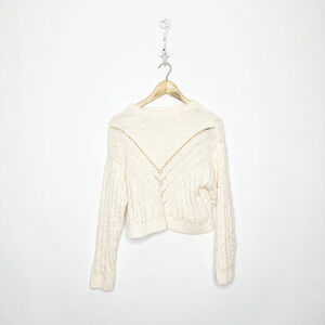 Lovers + Friends Moon Crop Sweater Ivory cropped chenille crewneck womens XS